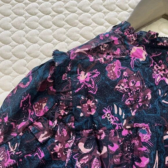 NWOT Ulla Johnson Silk Blend Ruffle Sleeve Floral Blouse Top Sz 2 Long sleeve - Picture 7 of 9